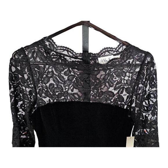 Eliza J Women's Black Lace Velvet Sleeveless Boat Neck Sheath Dress Size 6 - Picture 4 of 8